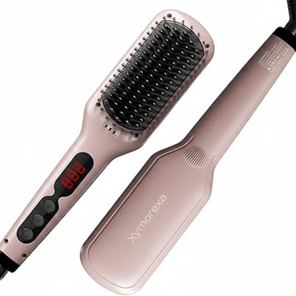 Xymorexa Ceramic Ionic Hair Straightener Brush Fast 20s Heating Tech with Auto-Off Safety | Anti-Scald with Universal Dual Voltage